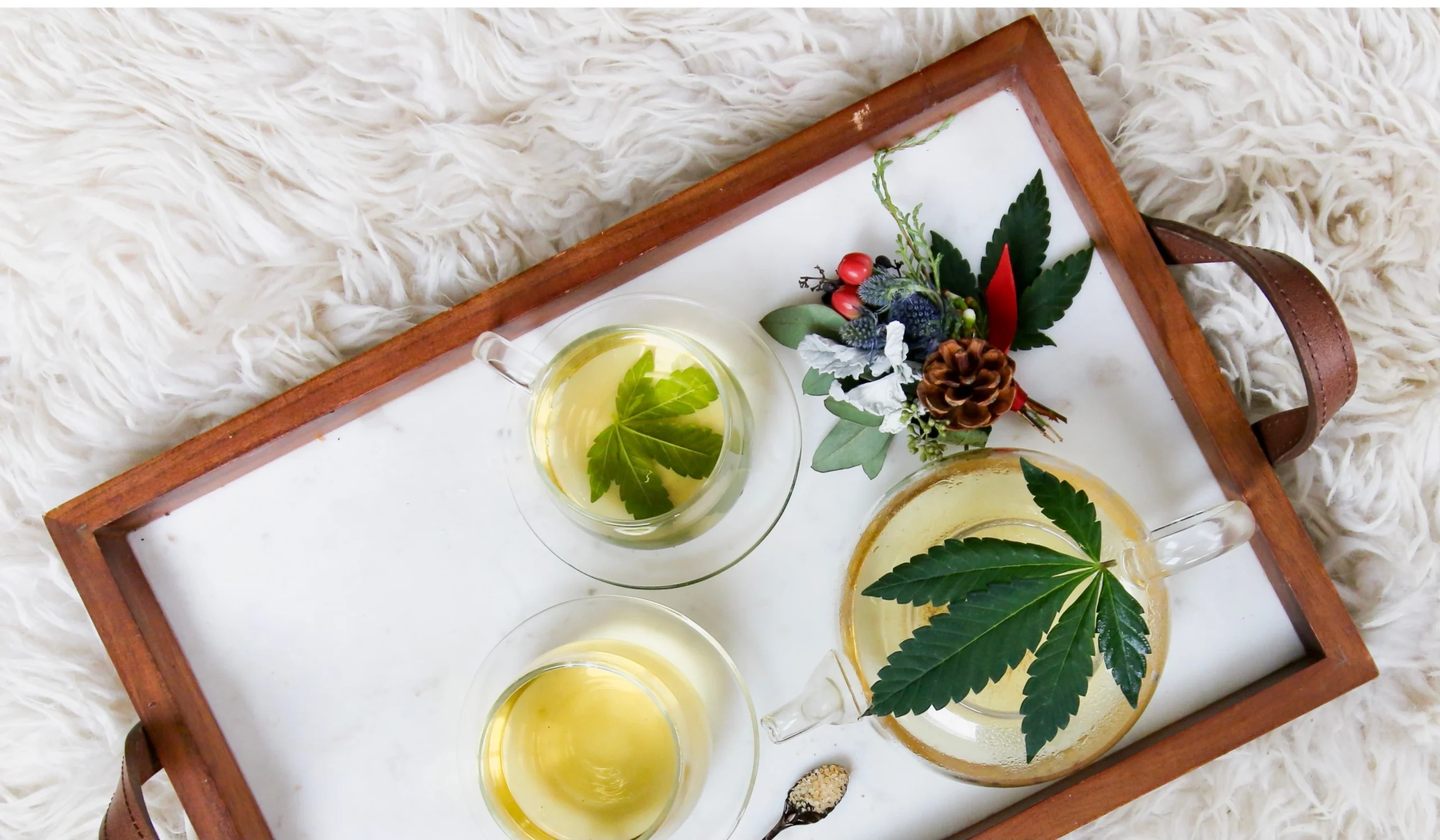 Tray with THC Drink leaves in tea