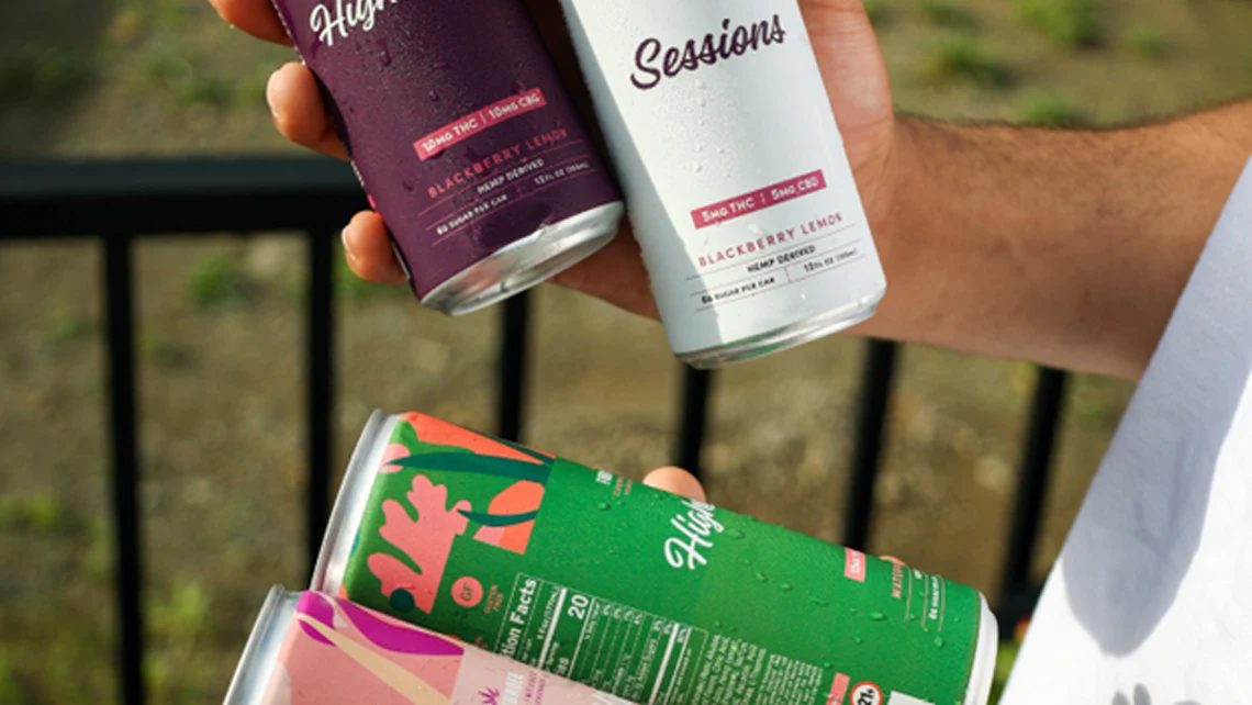 two hands holding Find Wunder THC beverages, comparing low-dose and traditional weed drinks